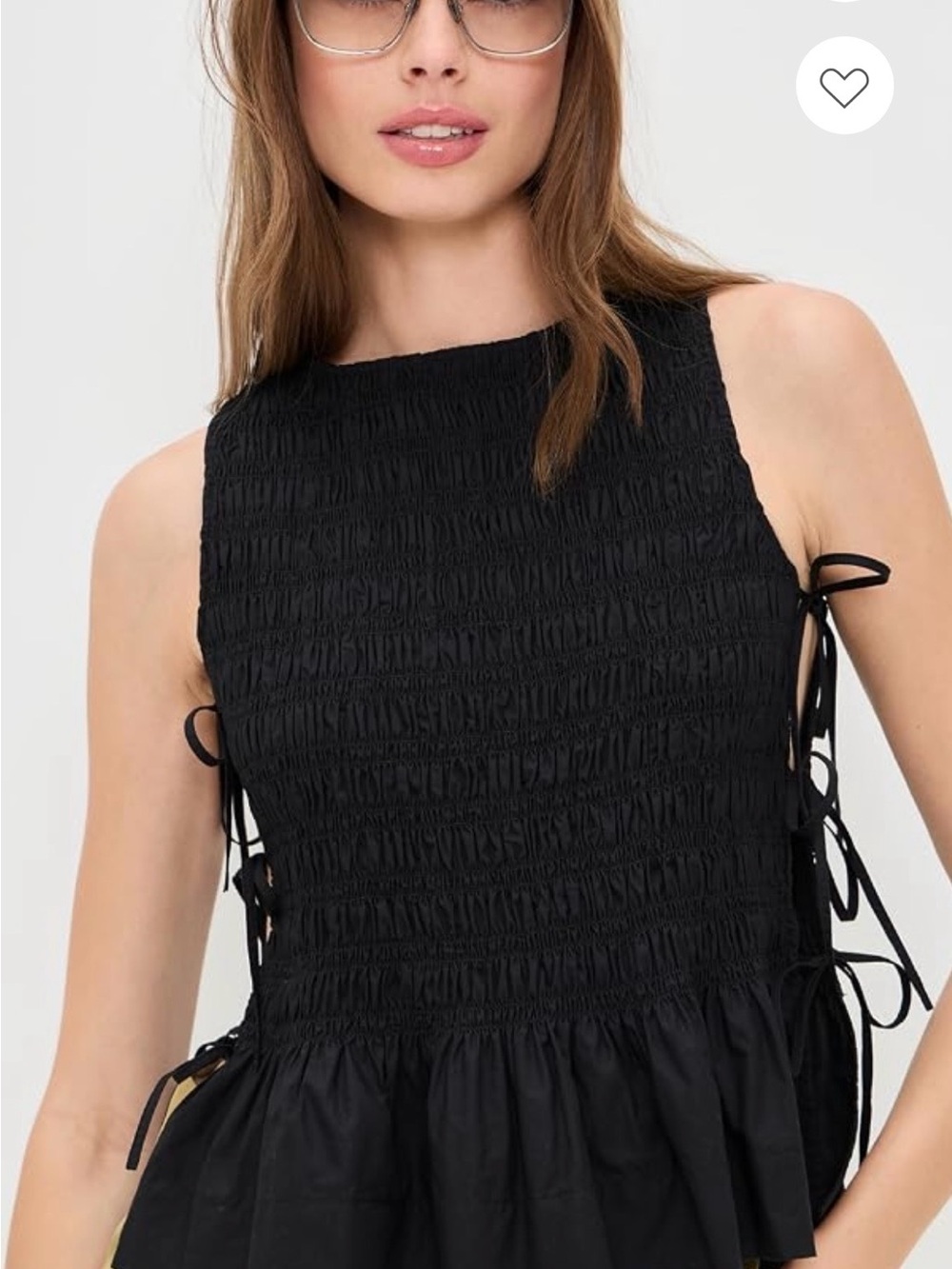 Ganni Black Smocked Tie-Side Tank Top